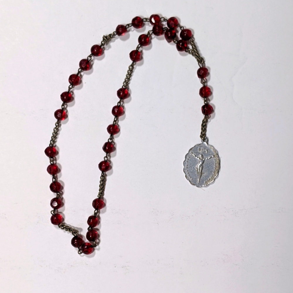Vintage Red Glass Bead Pocket Rosary